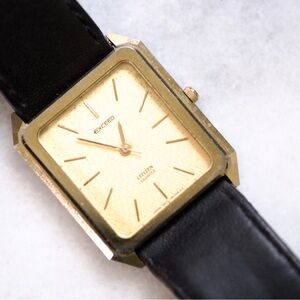 Vintage Citizen Exceed Gold Dial Black Strap Watch